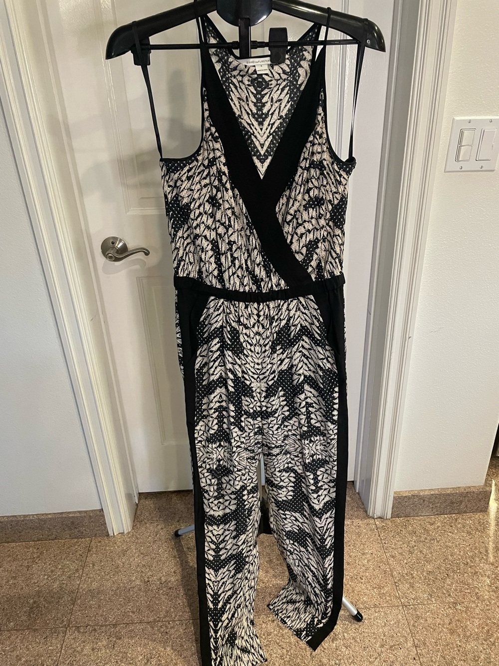 Black & White Printed Women's Silk Jumpsuit